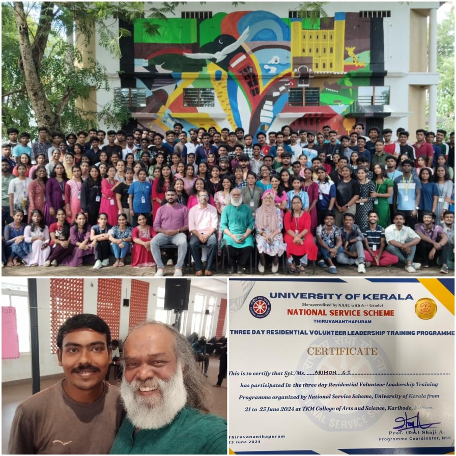 Mr. Abimon SJ represented the GCAS NSS Unit in a Three Day Residential Volunteer Leadership Training Programme organised by the NSS, University of Ker